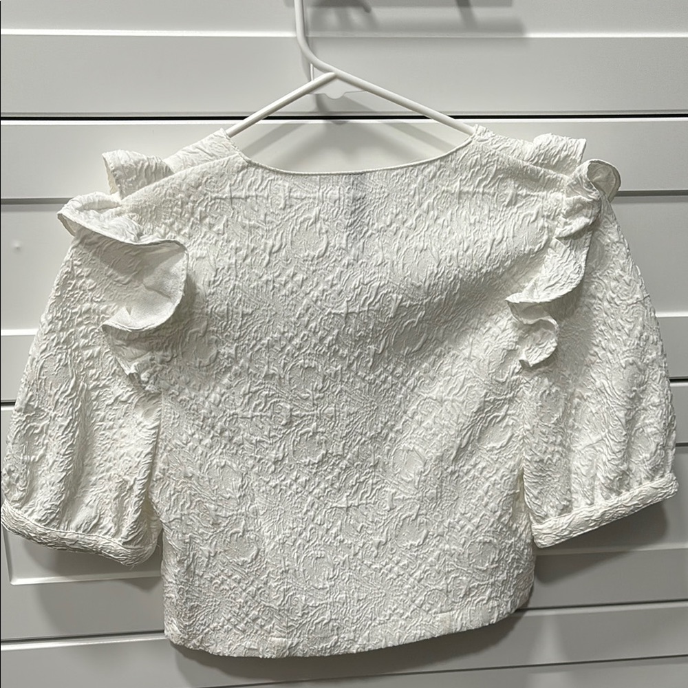 Zara White Textured Ruffle Top - Picture 3 of 7